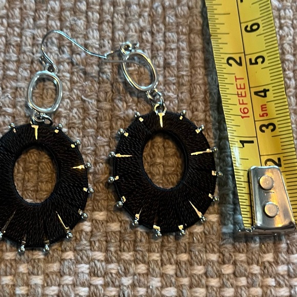 Handmade Artisan Yarn Black + SilverTone Dangle Earrings - Picture 5 of 5